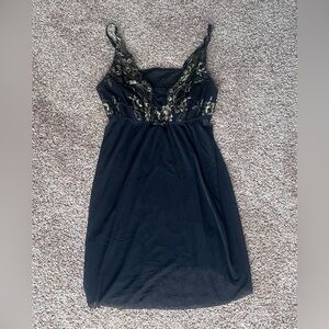 Vintage Black and Gold Embroidered Lace Babydoll Chemise‎ Dress